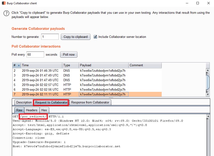 Prueba de control sobre directorios visto desde el cliente del Collaborator