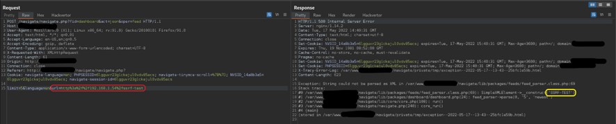 Petición modificada explotando SSRF
